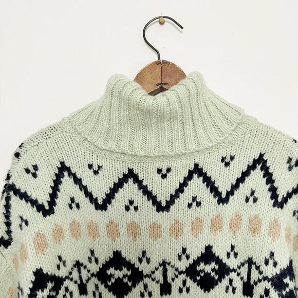 NWT Anthropologie Green Fair Isle Turtleneck Oversized Winter Holiday Sweater S - Picture 9 of 14